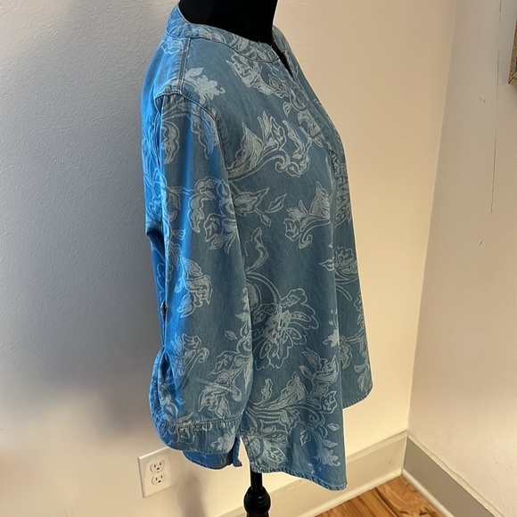 Chico’s 100% cotton denim print tunic blouse Sz L / 12 - Picture 5 of 9